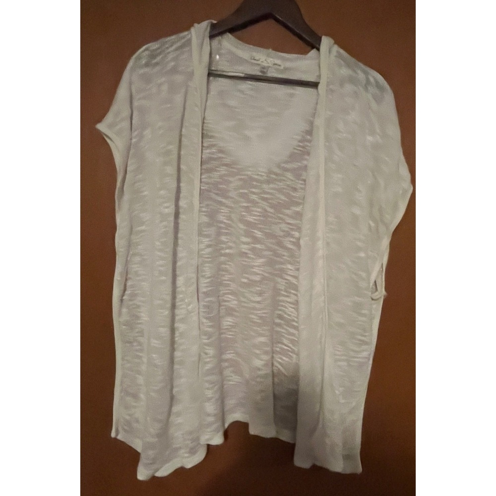 Closet Space Womens White Slub Knit Hooded Open Front Cardigan Size S